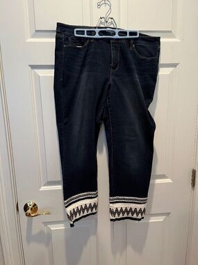 Crown & Ivy Denim Pants with Embroidary Hem Ladies Size 14